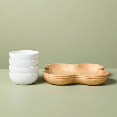 5pc Wood Serving Tray With Ceramic Bowl Inserts Brown/Cream - Hearth & Hand™ With Magnolia 2 5pc Wood Serving Tray With Ceramic Bowl Inserts Brown/Cream - Hearth & Hand™ With Magnolia - Image 2