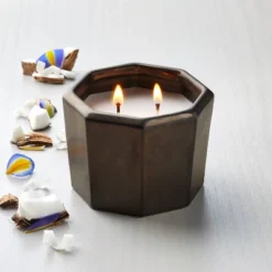 Octagonal Ceramic Cashmere & Suede Fall Jar Candle Metallic Bronze - Hearth & Handâ„¢ With Magnolia