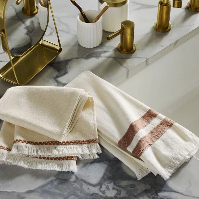 Double Stripe Cotton Hand Towel Cream/Rust - Hearth & Hand™ With Magnolia: Lightweight, Farmhouse Style, 27"x16" 1 Double Stripe Cotton Hand Towel Cream/Rust - Hearth & Hand™ With Magnolia: Lightweight, Farmhouse Style, 27"x16"