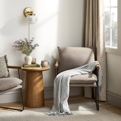 Milk Glass Striped Wall Sconce Brass Finish - Hearth & Hand™ With Magnolia: Modern Chic Lighting Fixture 2 Milk Glass Striped Wall Sconce Brass Finish - Hearth & Hand™ With Magnolia: Modern Chic Lighting Fixture - Image 2