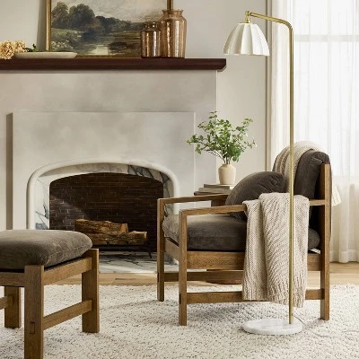 61" Fluted Ceramic Floor Lamp With Marble Base - Hearth & Hand™ With Magnolia 2 61" Fluted Ceramic Floor Lamp With Marble Base - Hearth & Hand™ With Magnolia - Image 2