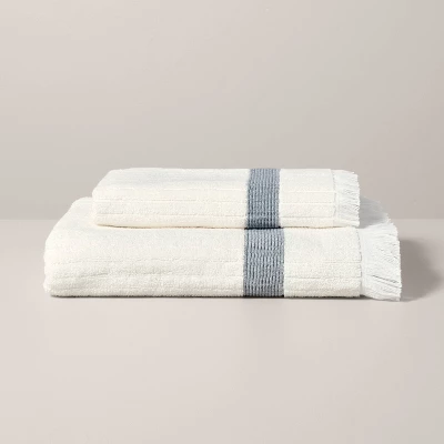 Textured Stripe Terry Bath Towel With Fringe - Hearth & Hand™ With Magnolia 2 Textured Stripe Terry Bath Towel With Fringe - Hearth & Hand™ With Magnolia - Image 2