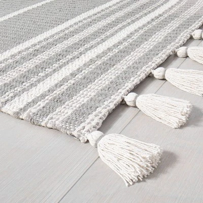 Pick Stitch Textured Stripe With Tassel Rug Jet Gray - Hearth & Hand™ With Magnolia 1 Pick Stitch Textured Stripe With Tassel Rug Jet Gray - Hearth & Hand™ With Magnolia