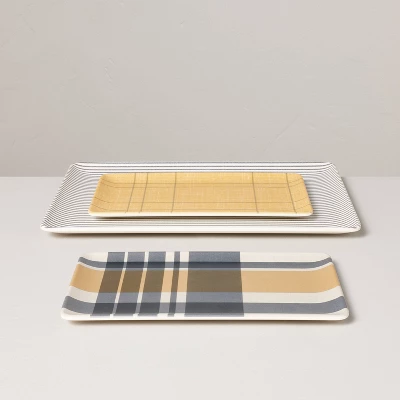 3pc Mixed Fall Pattern Bamboo-Melamine Serving Trays Gold/Blue/Cream - Hearth & Hand™ With Magnolia 2 3pc Mixed Fall Pattern Bamboo-Melamine Serving Trays Gold/Blue/Cream - Hearth & Hand™ With Magnolia - Image 2