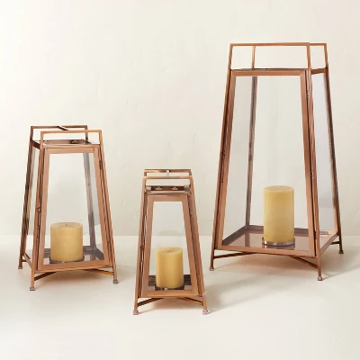 Raised Metal & Glass Pillar Candle Lantern Copper - Hearth & Hand™ With Magnolia 2 Raised Metal & Glass Pillar Candle Lantern Copper - Hearth & Hand™ With Magnolia - Image 2