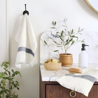 Textured Stripe Terry Bath Towel With Fringe - Hearth & Hand™ With Magnolia 1 Textured Stripe Terry Bath Towel With Fringe - Hearth & Hand™ With Magnolia