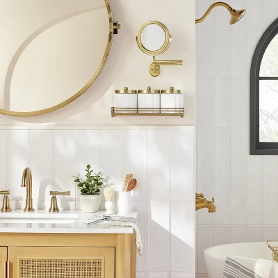 Wall-Mounted Brass Magnifying Swivel Mirror Antique Finish - Hearth & Hand™ With Magnolia 1 Wall-Mounted Brass Magnifying Swivel Mirror Antique Finish - Hearth & Hand™ With Magnolia