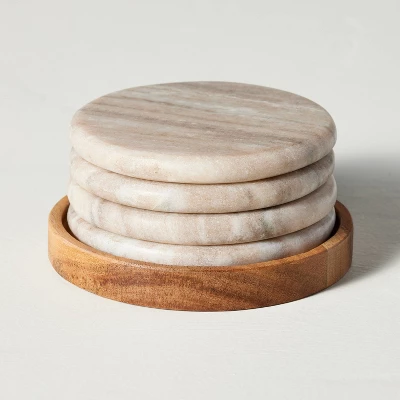 5pc Marble Coaster Set Warm Beige - Hearth & Hand™ With Magnolia 2 5pc Marble Coaster Set Warm Beige - Hearth & Hand™ With Magnolia - Image 2