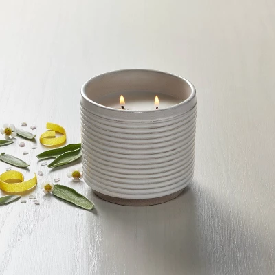 2-Wick Ribbed Ceramic Canvas Jar Candle Light Gray 12oz - Hearth & Hand™ With Magnolia: Soy & Paraffin Wax, Fresh Citrus Scent 1 2-Wick Ribbed Ceramic Canvas Jar Candle Light Gray 12oz - Hearth & Hand™ With Magnolia: Soy & Paraffin Wax, Fresh Citrus Scent