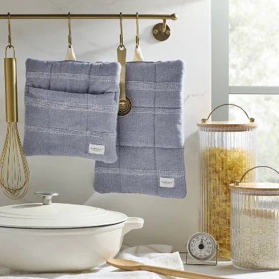 2pc Textured Stripe Potholder Set Blue - Hearth & Hand™ With Magnolia 1 2pc Textured Stripe Potholder Set Blue - Hearth & Hand™ With Magnolia