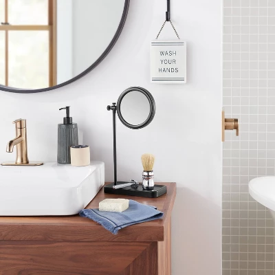 Two-Sided Vanity Mirror With Tray Base Matte Black - Hearth & Hand™ With Magnolia 1 Two-Sided Vanity Mirror With Tray Base Matte Black - Hearth & Hand™ With Magnolia