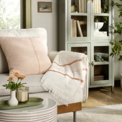 18"x18" Textured Stitch Stripe Square Throw Pillow - Hearth & Handâ„¢ With Magnolia