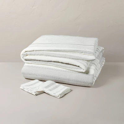 Alternating Pinstripe Duvet & Sham Set Gray/Cream - Hearth & Hand™ With Magnolia 2 Alternating Pinstripe Duvet & Sham Set Gray/Cream - Hearth & Hand™ With Magnolia - Image 2