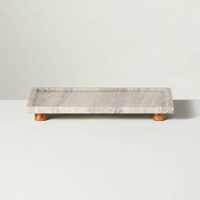 8"x12" Footed Marble Countertop Tray Warm Beige - Hearth & Hand™ With Magnolia: Acacia Wood Base, Rectangular Shape 2 8"x12" Footed Marble Countertop Tray Warm Beige - Hearth & Hand™ With Magnolia: Acacia Wood Base, Rectangular Shape - Image 2