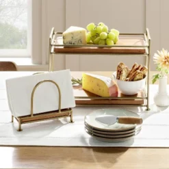 Tiered Wood & Brass Rectangular Serving Stand - Hearth & Handâ„¢ With Magnolia: Elegant Farmhouse Style Display