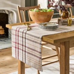 20"x90" Fall Plaid Oversized Runner Burgundy/Brown - Hearth & Handâ„¢ With Magnolia