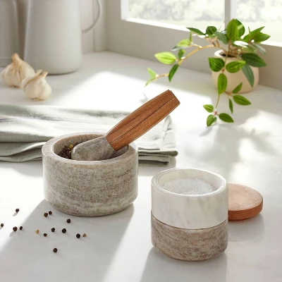 2pc Marble & Wood Mortar And Pestle Set Warm Gray - Hearth & Hand™ With Magnolia 1 2pc Marble & Wood Mortar And Pestle Set Warm Gray - Hearth & Hand™ With Magnolia