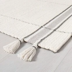 Simple Border Stripe With Corner Tassel Rug White/Gray - Hearth & Handâ„¢ With Magnolia