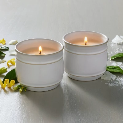 2pk Barrel Ceramic Candle Gift Set - Salt/Canvas 4oz - Hearth & Hand™ With Magnolia 1 2pk Barrel Ceramic Candle Gift Set - Salt/Canvas 4oz - Hearth & Hand™ With Magnolia