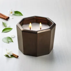 Octagonal Ceramic Harvest Spice Fall Jar Candle Metallic Bronze - Hearth & Handâ„¢ With Magnolia