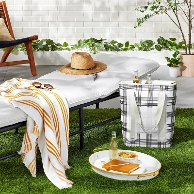 Soft-Sided 20can/19qt Plaid Backpack Cooler - Black/Gray/White - Hearth & Hand™ With Magnolia 1 Soft-Sided 20can/19qt Plaid Backpack Cooler - Black/Gray/White - Hearth & Hand™ With Magnolia