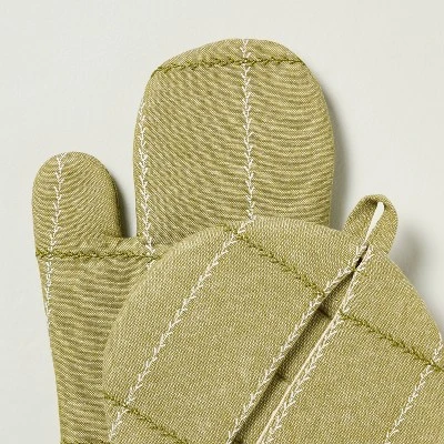Set Of 2 Faux Stitched Grid Oven Mitts Green - Hearth & Hand™ With Magnolia 2 Set Of 2 Faux Stitched Grid Oven Mitts Green - Hearth & Hand™ With Magnolia - Image 2