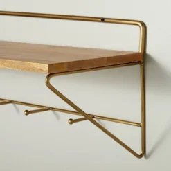 24" Wood & Brass Wall Shelf With Hooks - Hearth & Hand™ With Magnolia 3 24" Wood & Brass Wall Shelf With Hooks - Hearth & Hand™ With Magnolia -Hearth & Hand With Magnolia Shop GUEST de32424a 428e 4aa7 a682 fa56a9307f42