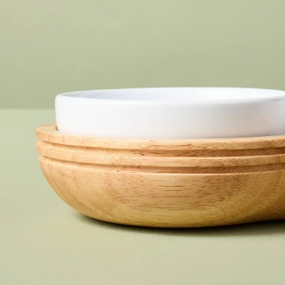 5pc Wood Serving Tray With Ceramic Bowl Inserts Brown/Cream - Hearth & Hand™ With Magnolia 3 5pc Wood Serving Tray With Ceramic Bowl Inserts Brown/Cream - Hearth & Hand™ With Magnolia - Image 3