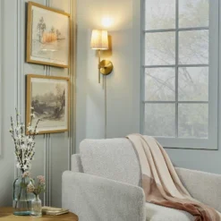 Pleated Shade Wall Sconce Brass/Oatmeal - Hearth & Handâ„¢ With Magnolia