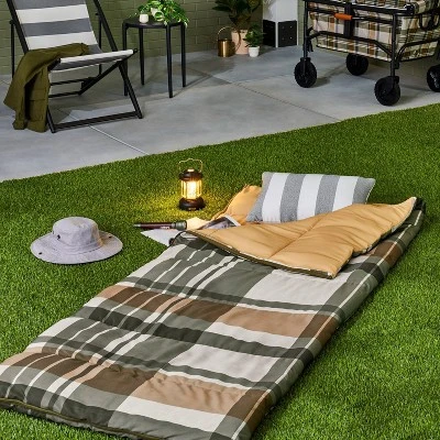 Adult Fall Plaid 40 Degree Sleeping Bag Green/Cream/Almond/Blue - Hearth & Hand™ With Magnolia 1 Adult Fall Plaid 40 Degree Sleeping Bag Green/Cream/Almond/Blue - Hearth & Hand™ With Magnolia