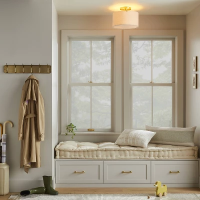 Fabric Shade Semi-Flush Mount Ceiling Light Brass/Oatmeal - Hearth & Hand™ With Magnolia: Modern Iron Body, ETL Listed 1 Fabric Shade Semi-Flush Mount Ceiling Light Brass/Oatmeal - Hearth & Hand™ With Magnolia: Modern Iron Body, ETL Listed